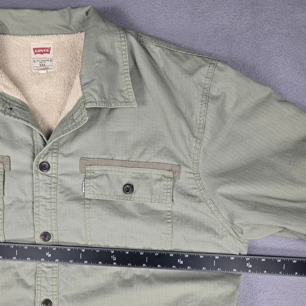 Levi's Jacket Mens 2XL‎ Green Sherpa Lined Military Shirt Button Front Coat